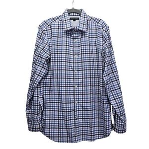 Banana Republic Mens Non-Iron Tailored Slim Fit Plaid Shirt Purple Blue Large
